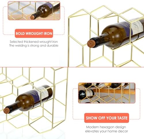 Pafeooui 14-Bottle Tabletop Wine Rack - Modern Gold Holder Stand