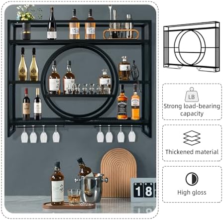 Bakufu 3 Tier Wall-Mounted Wine Rack with Stemware Holder 1