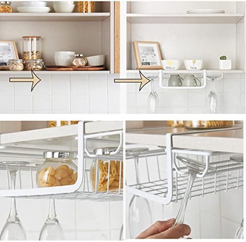 Wordfun Under Cabinet Stemware Rack Durable White Metal Hanger