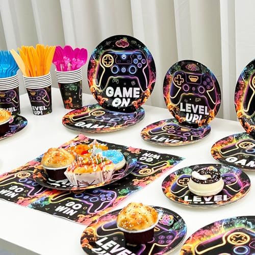168 Pcs Neon Video Game Plates Napkins Set