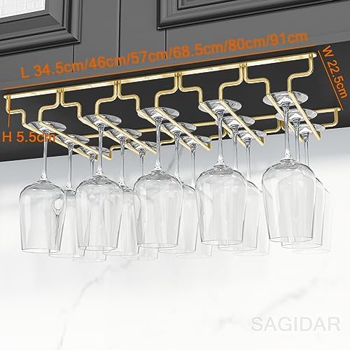 SAGIDAR Stainless Steel Wine Glass Holder Under Cabinet Rack 345cm-91cm