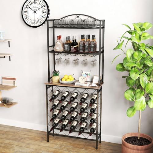 Yone Jx Je 3-Tier Wine Rack Bar Table with Storage
