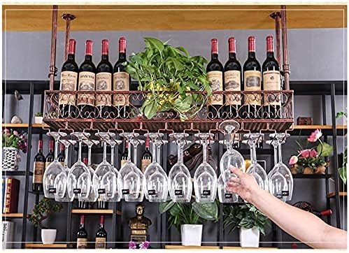Ceiling Hanging Wine Rack with Glass Holder Shelf 120x25cm Brown