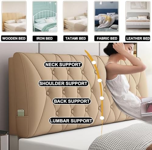 ZZYK Bedside Cushion with Khaki Faux Leather and Straps