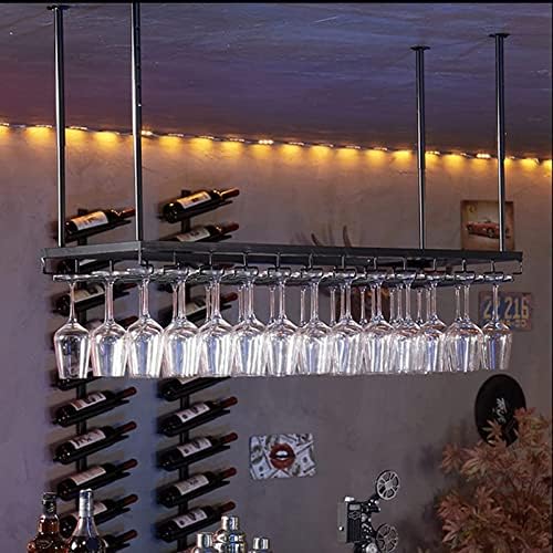 Adjustable Wall-Mounted Wine Glass Rack 118-236In Black Metal Ceiling Holder