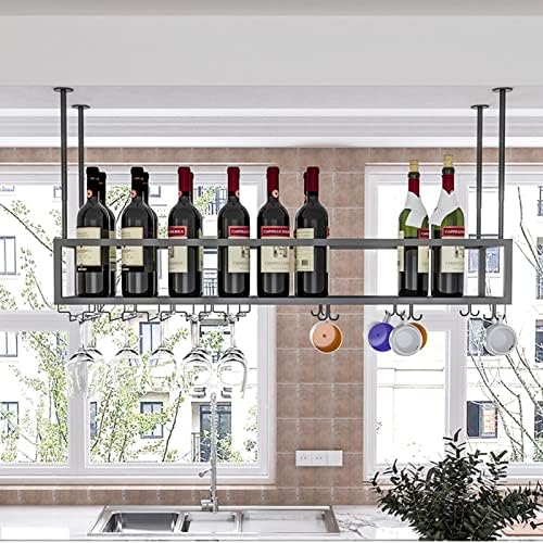 Wrought Iron Ceiling Wine Rack Holder with Adjustable Height and Width
