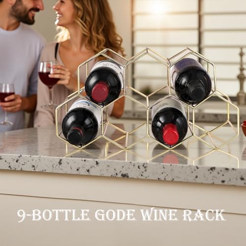 Buruis 9-Bottle Freestanding Wine Rack - Gold