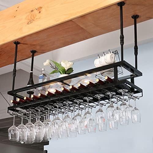 Adjustable Metal Ceiling Wine Rack with Lights