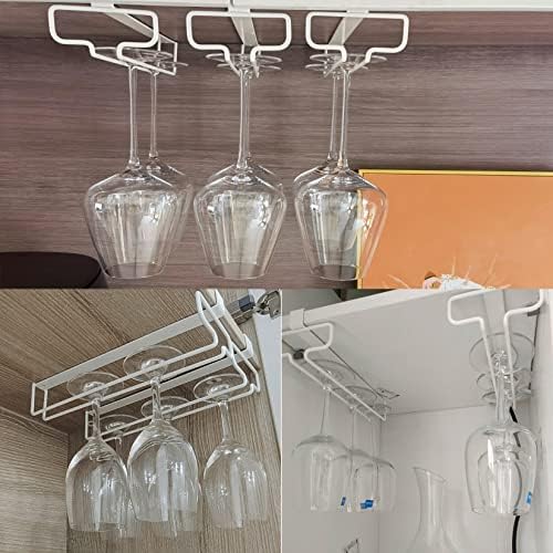 WORDFUN Metal Wine Glass Rack - Single Row White No Punching