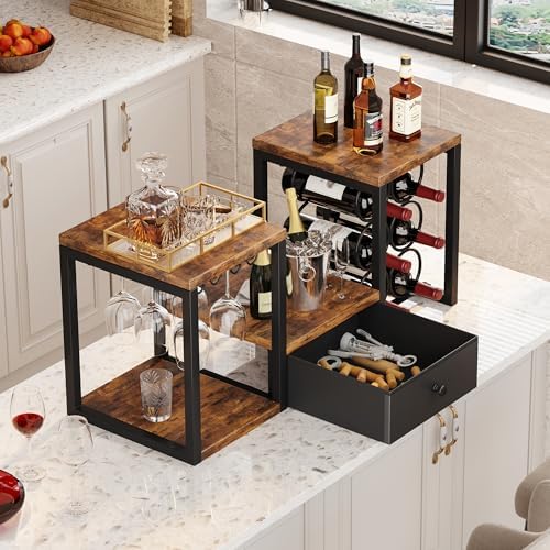 Homeiju Tabletop Wine Rack with Drawer and Glass Holder 1