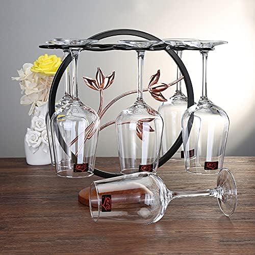 6 Hook Freestanding Wine Glass Rack with Wrought Iron Design