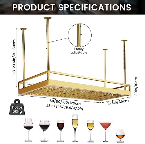 Adjustable Ceiling Wine Glass Rack for Bar and Kitchen