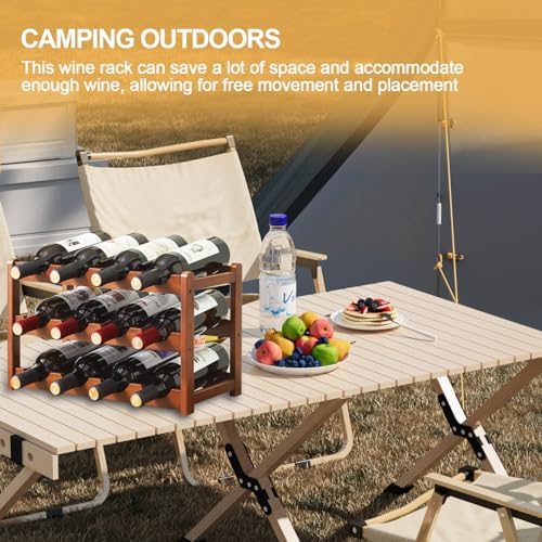 RUIQINQI 12 Bottle Wooden Wine Rack with 3 Tiers