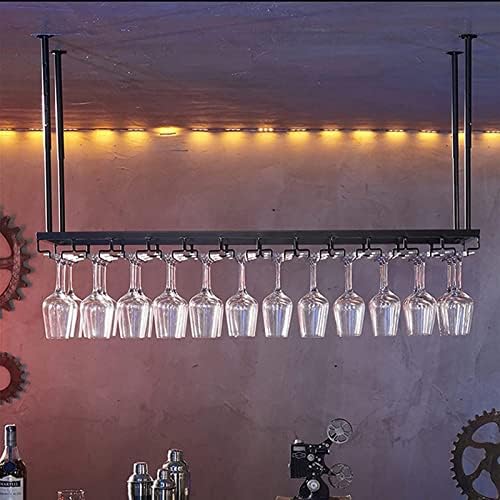 Adjustable Wall-Mounted Wine Glass Rack 118-236In Black Metal Ceiling Holder
