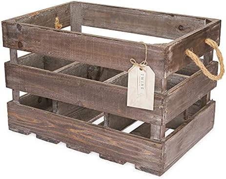 Twine Rustic Wine Bottle Holder Crate Dark Wood 6 Bottle Storage Rack