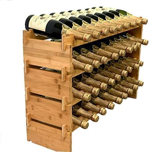 36 Bottle Stackable Bamboo Wine Rack - 4 Tier Wobble-Free