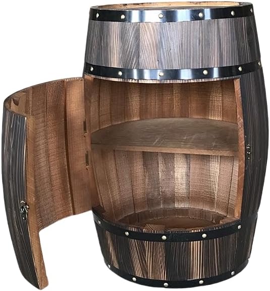 Wooden Wine Barrel Table - Charred Cedar Decorative Storage Cabinet