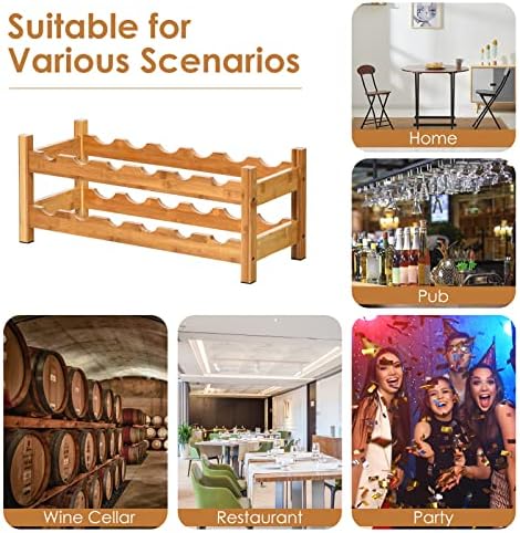 COSTWAY 12 Bottle Bamboo Wine Rack 2-Tier Freestanding