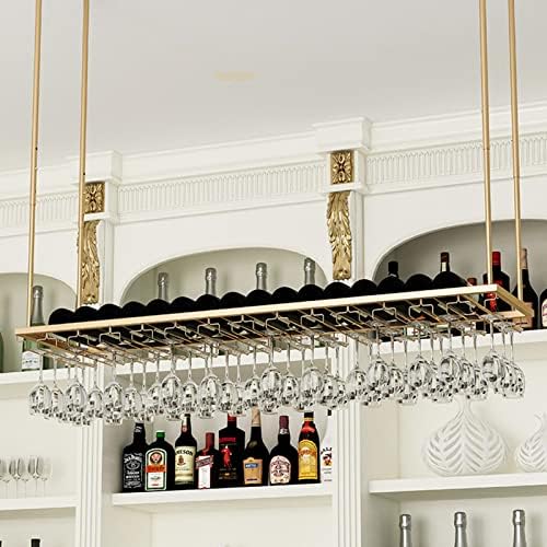 DASHADAO Gold Hanging Wine Glass Rack with Bottle Holder