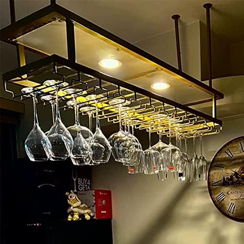 Adjustable Metal Ceiling Wine Rack with Lights