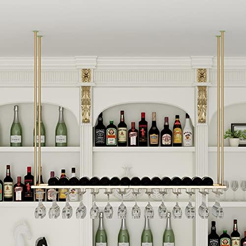 DASHADAO Gold Hanging Wine Glass Rack with Bottle Holder