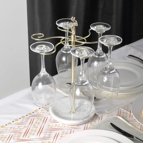 Wine Glass Holder with Marble Base and 6 Hooks