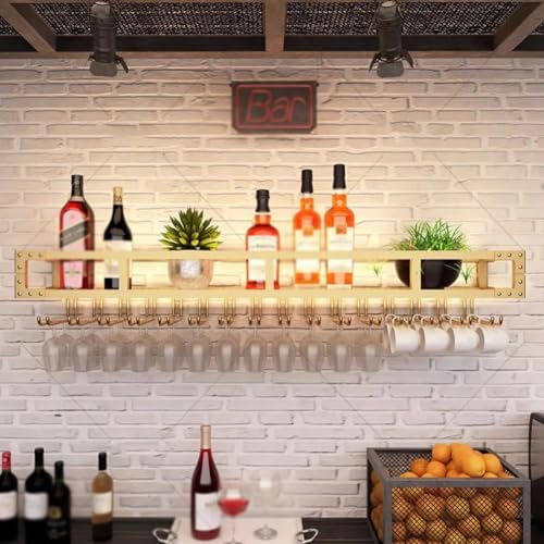 SilteD Industrial Wall-Mounted Wine Rack with Glass Holder and LED Light