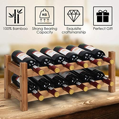 COSTWAY 12-Bottle Bamboo Wine Rack Free Standing