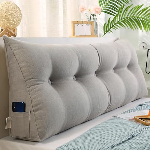 Thickened Triangular Headboard Pillow with Side Pocket and Removable Cover