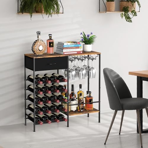 MOOACE Freestanding Wine Rack with Storage Glass Holder
