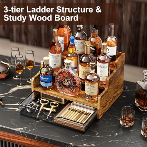 Yuzehuaza 3-Tier Liquor Display Shelf with Drawer