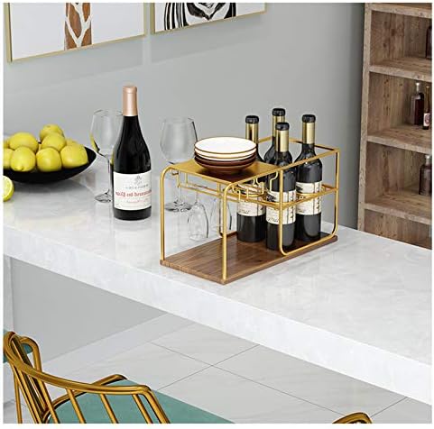 BOCbco Gold Freestanding Wine Rack with 4 Bottles and 4 Glasses