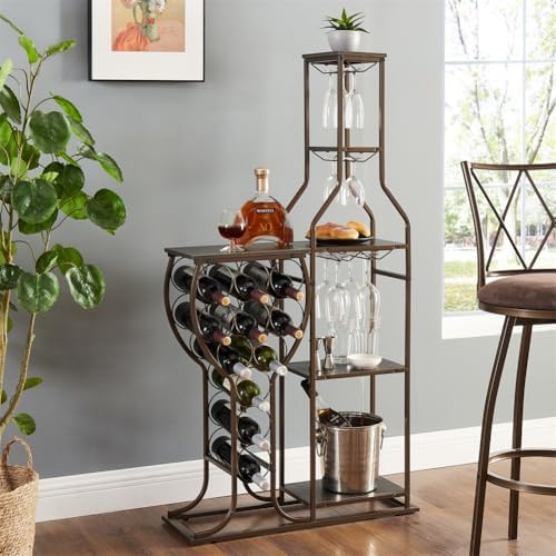 Volkmi 5-Tier Freestanding Wine Rack with Glass Holder and Storage