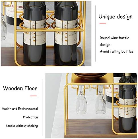 BOCbco Gold Freestanding Wine Rack with 4 Bottles and 4 Glasses