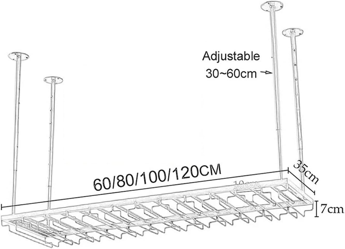 Iron Wine Rack Wall Mounted with Glass Holder Adjustable Ceiling Rack