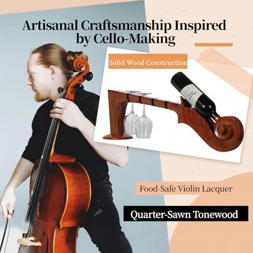 Violin-Inspired Solid Wood Wine Rack - 4 Bottles 4 Glasses 1