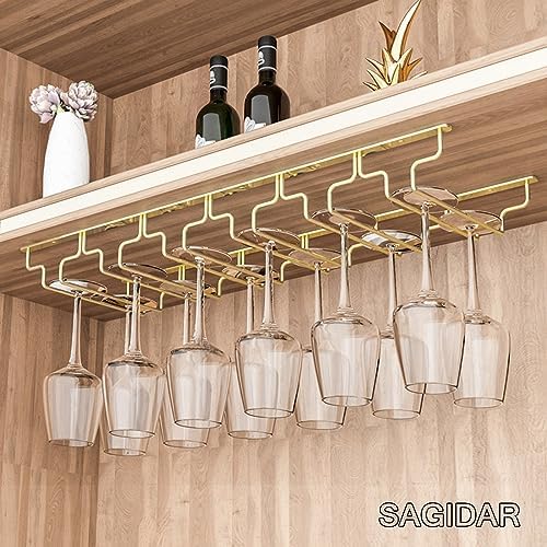 SAGIDAR Wine Glass Holder Under Cabinet Gold