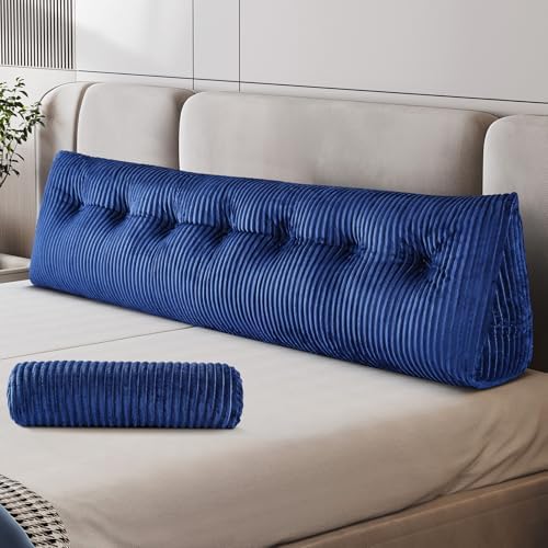 Z-hom King Size Pillow Headboard with 2 Roll Pillows Blue