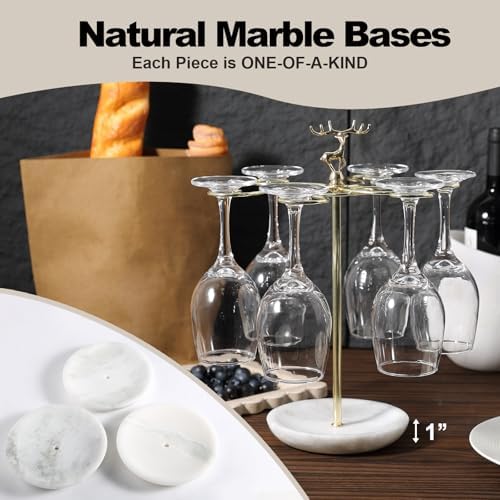 Wine Glass Holder with Marble Base and 6 Hooks