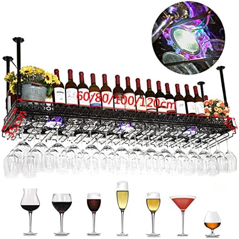 Adjustable Metal Ceiling Wine and Glass Rack - Industrial Style