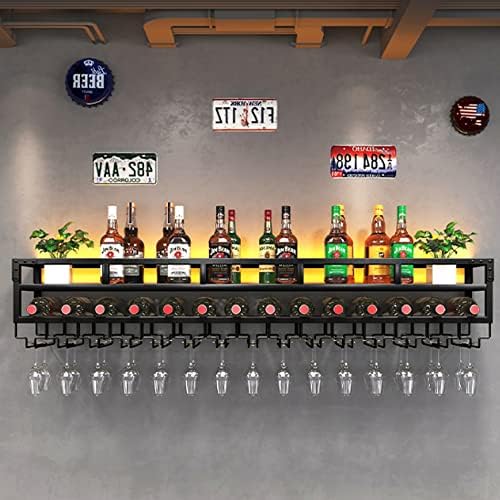 Industrial Wall-Mounted Wine Rack with LED Lights