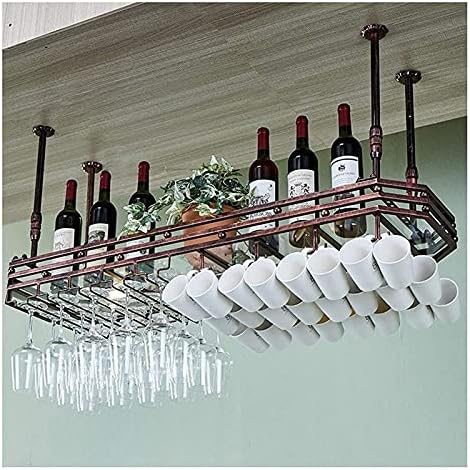 Ceiling Hanging Wine Rack with Glass Holder Shelf Wall-Mounted Goblet Rack 80x35cm