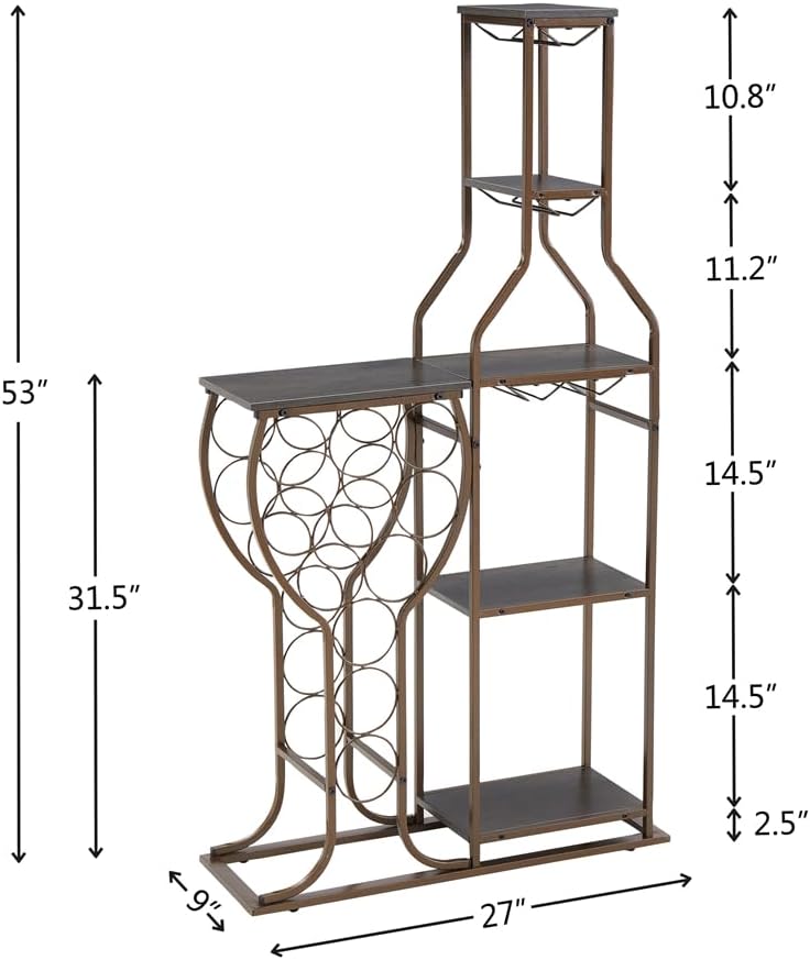 Volkmi 5-Tier Freestanding Wine Rack with Glass Holder and Storage