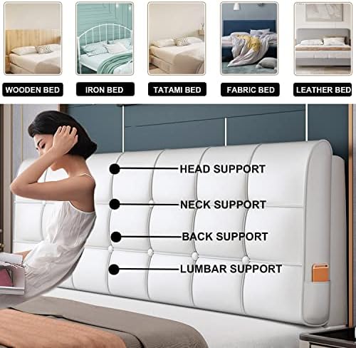 ZZYK Leather Headboard Pillow 472 White Ergonomic Reading Support