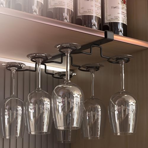 Wine Glass Holder Under Shelf Black Metal 6 Hooks