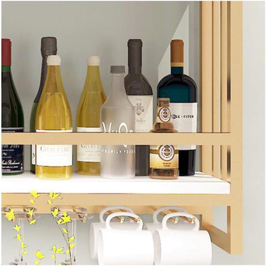 Wall-Mounted Wine Cabinet with Wrought Iron Frame and Gold Finish