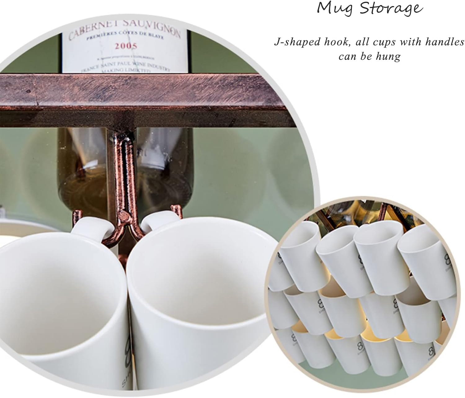 LUCEAE Ceiling Wine Rack with Glass Holder 80x30cm