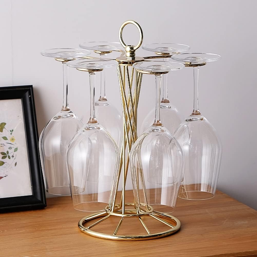 Gold Wine Glass Display Holder for 6 Glasses