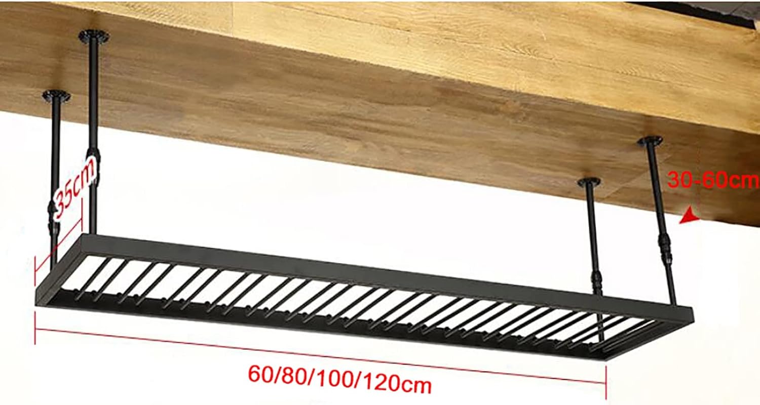 Ceiling Metal Wine Glass Rack Height Adjustable Wall-Mounted Storage Holder