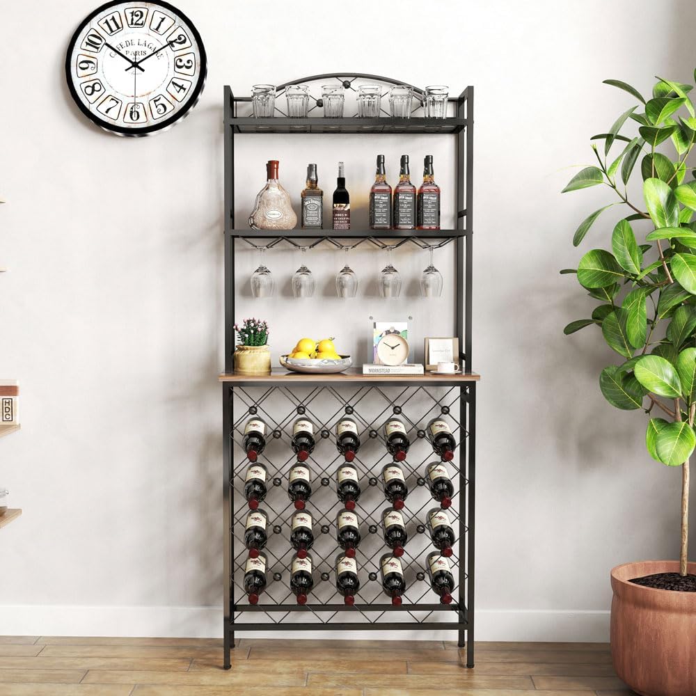 Yone Jx Je 3-Tier Wine Rack Bar Table with Storage